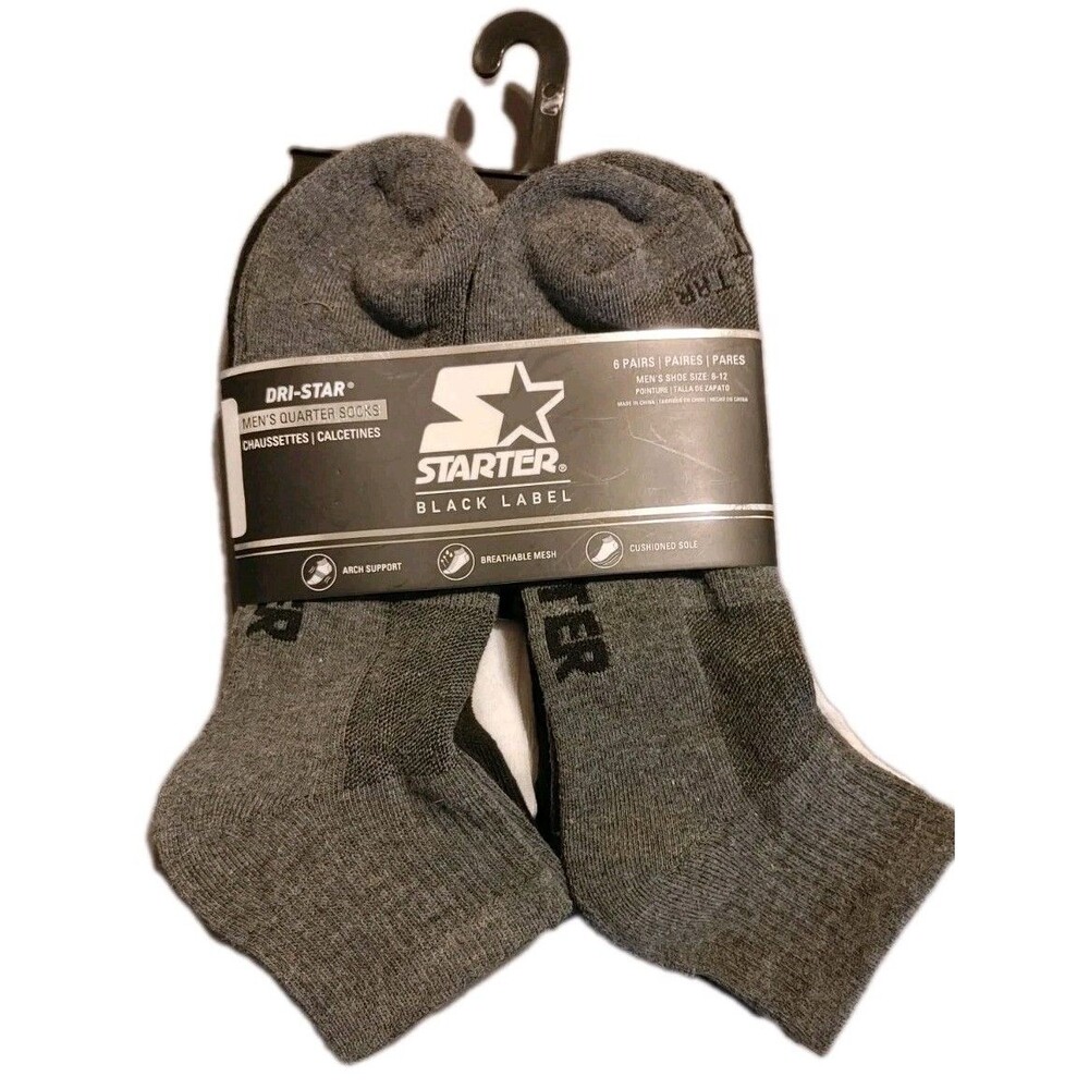 Starter Men's Quarter Socks with Dri-Star technology, 6 Pair (fits shoe sz 6-12)